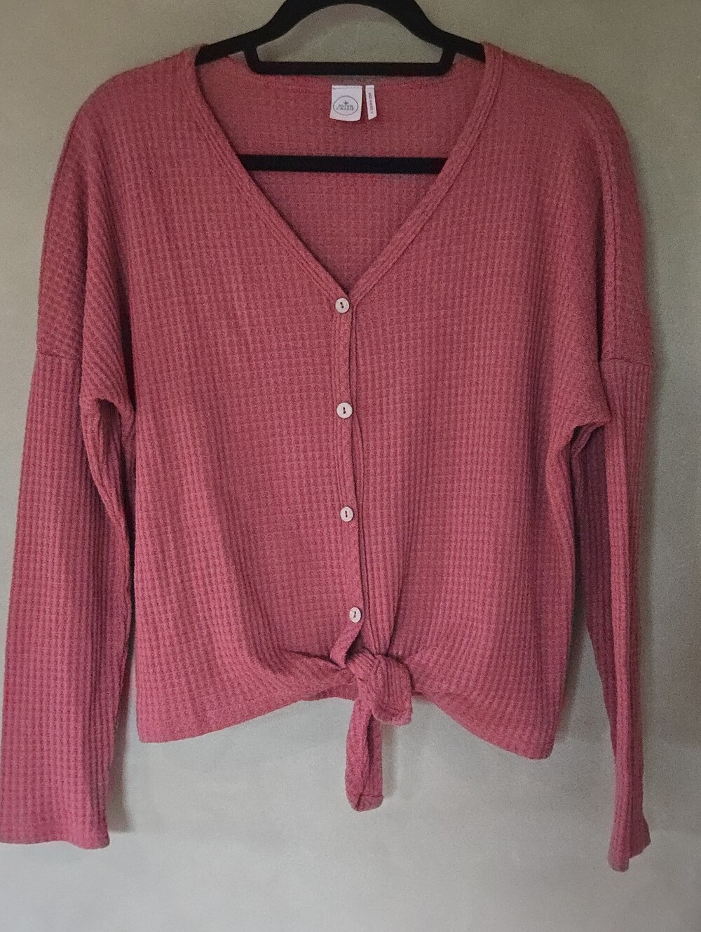 Paper Crane | Waffle Knit Tie-Front Cardigan in Dusty Rose, Size M - Picture 2 of 7